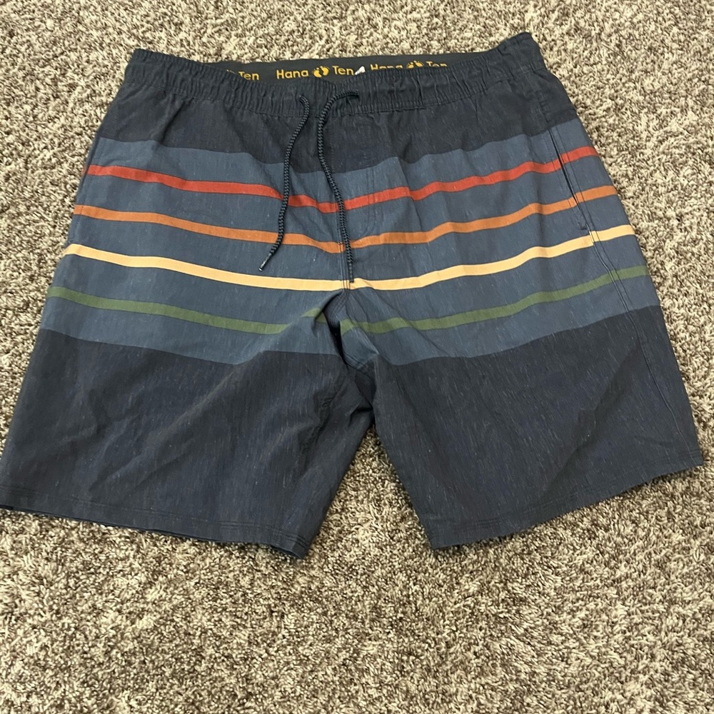 Hang Ten Blue and Red Board Shorts with Sporty Stripes